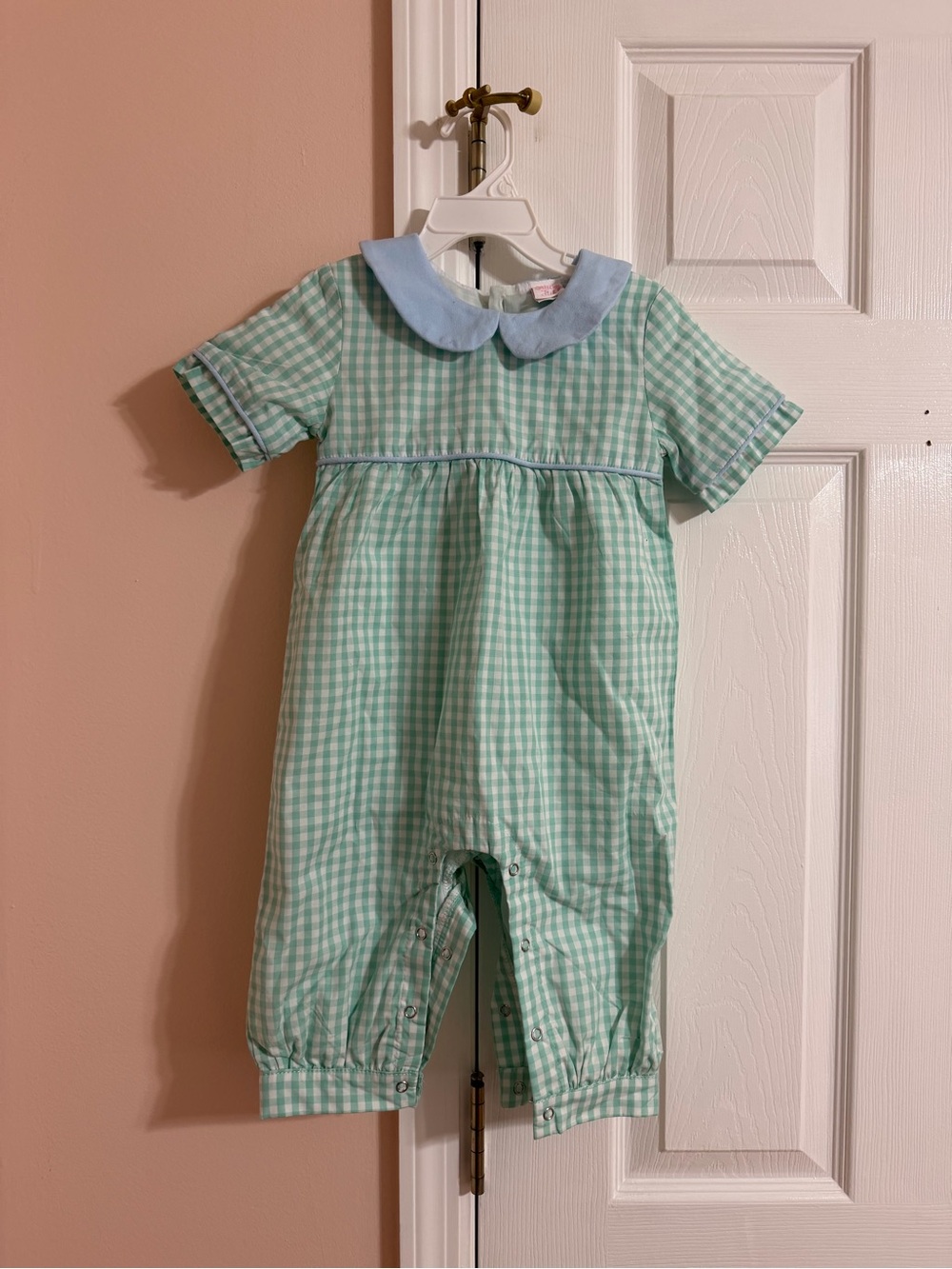Children's Mint Gingham Peter Pan Romper